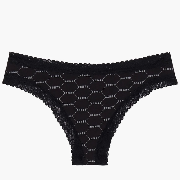 SavageXFenty 3X Panties Cotton Essentials Lace-Trim Cheeky black caviar NWT - Picture 3 of 8